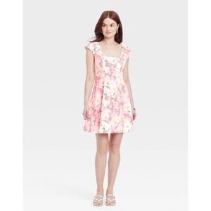 Women's Size 14 Corset Woven Mini A-Line Dress - A New Day Pink Floral